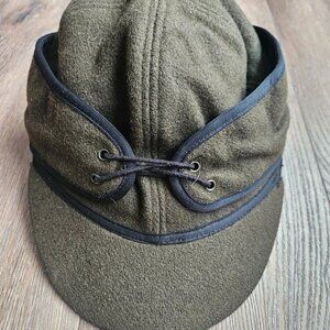 Vintage Wool Blend RailRoad Cap Brown Hat Size 7 1/4 Trapper Hunting Winter